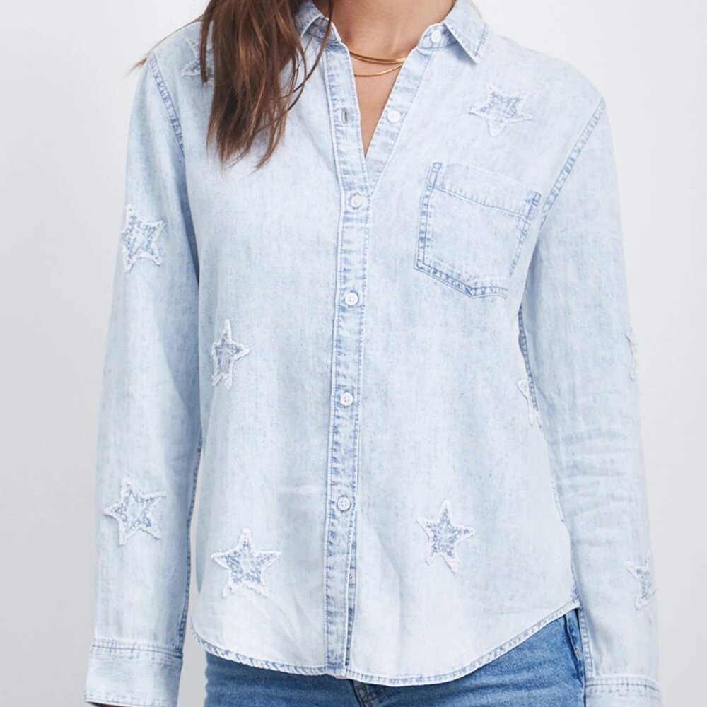 Rails Ingrid Shirt Light Acid Wash Stars - Size Small